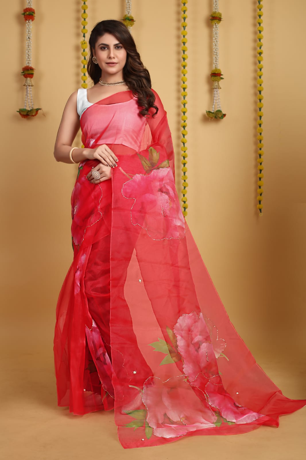 VK 4148 Printed Organza Party Wear Sarees Wholesale Clothing Suppliers In India